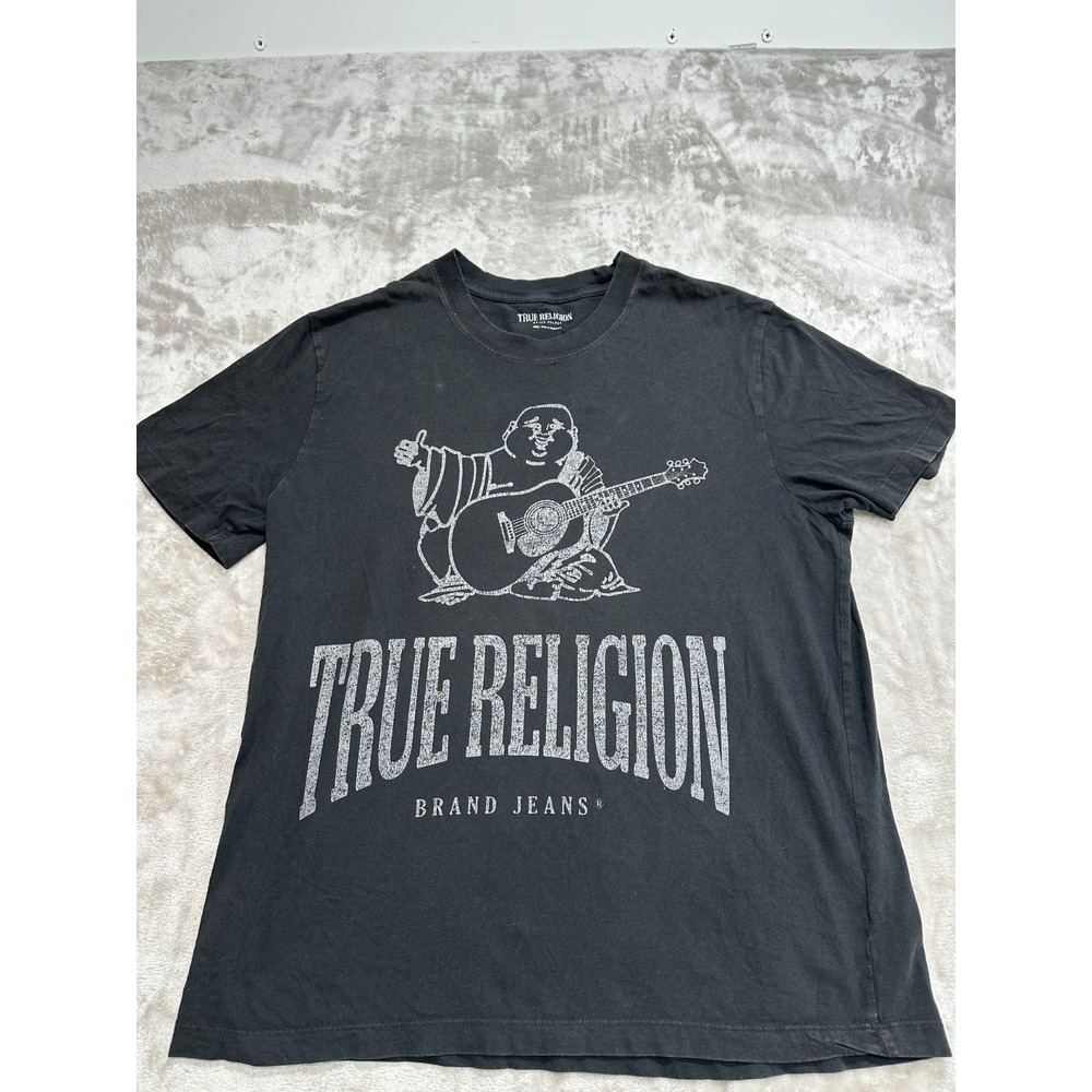 True Religion T-Shirt Mens Size Large Short Sleeve Crew Neck Buddha Guitar